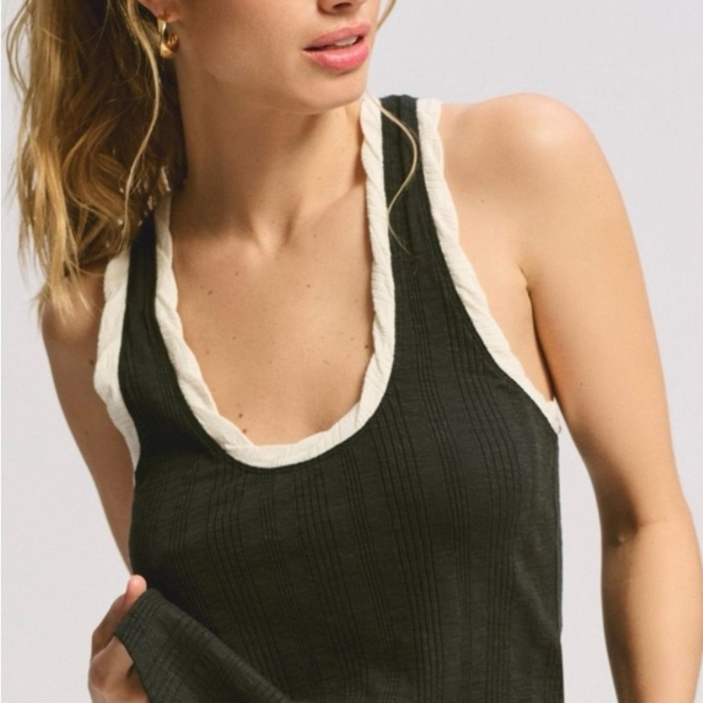 Pilcro Ribbed Racerback Tank Top with White Trim